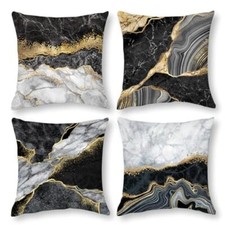 Black Gold Marble Texture Decorative Pillow 18" x 18" Pack of 4 Black Marble