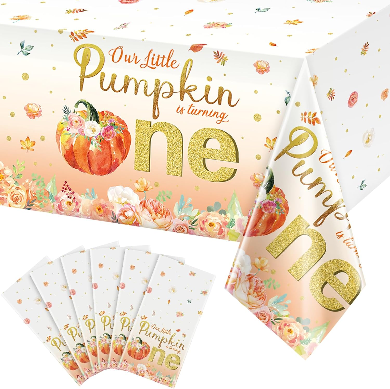6Pcs Fall Floral Pumpkin Baby Shower Plastic Tableclorns Our Little Pumpk  