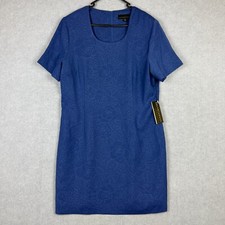 Ellen Tracy Dress Womens 18 Blue Floral Shoulder Pads Corporate Career NEW