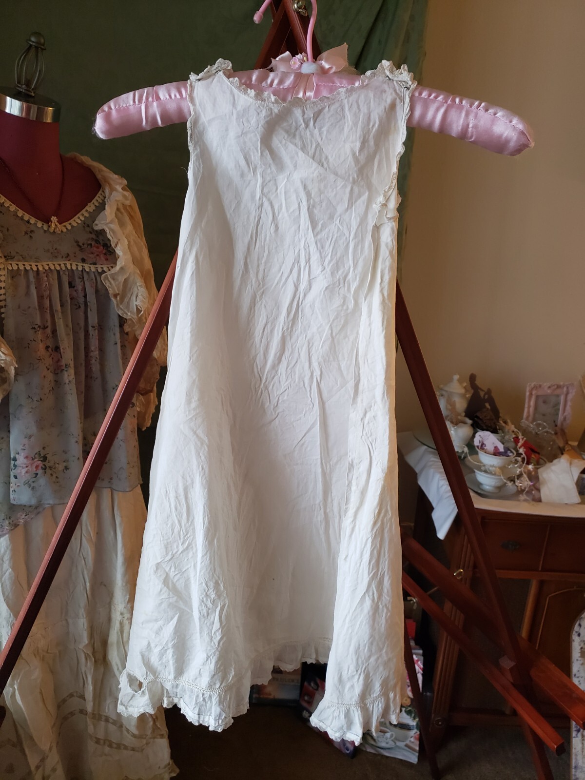 Antique Victorian Civil War Baby Dress Gown Doll Pina… Gem