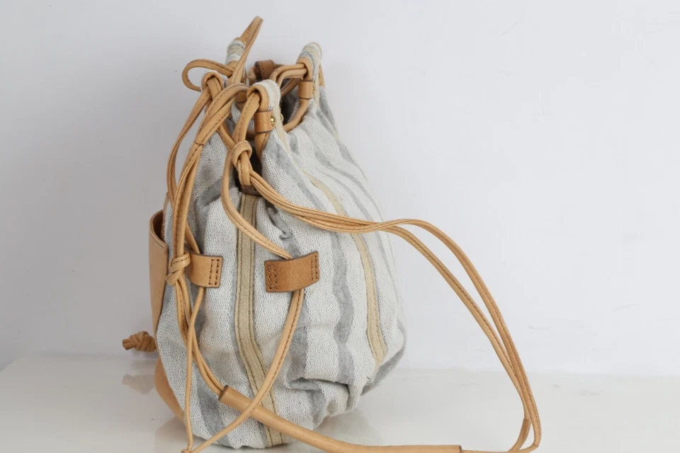 KOOBA Beige Striped Canvas Leather Bucket Bag - Image 3 of 4