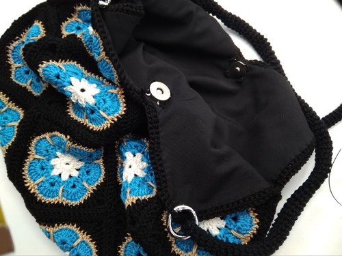 Borsa granny uncinetto fiore, fatta a mano di cotone , 35x25x16cm, 100% cotone - Foto 10 di 14