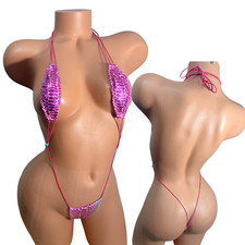 Blue Pink tie dye micro slingshot bikini exotic dancewear XS-XL thong bottom