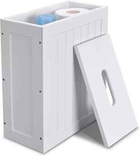 White Slimline Shaker Unit Multi purpose Bathroom Toilet Roll Storage Tidy Box