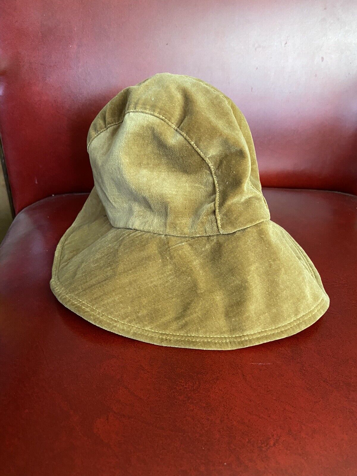 Vintage TAN Velvet Floppy Bucket HAT measures ~ 2… - image 1