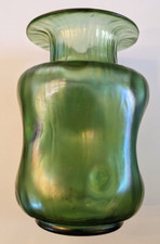 Loetz Style Art Nouveau Glass Vase Iridescent Green 1905 - "Signed" - EXC