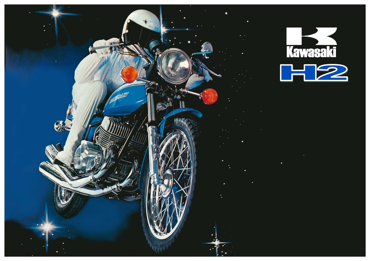 KAWASAKI Poster H2 Mach IV 750cc Tri-Star 1972 Suitable to Frame