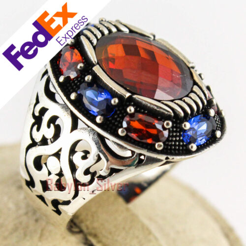 Ruby & Sapphire 925 Sterling Silver Luxury Men's Ring All Sizes - Picture 1 of 6