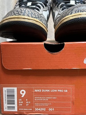 Nike SB Dunk Low Supreme White Cement 304292-001 mens sneakers 