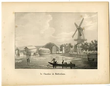 Antique Print-ROTTERDAM-SHIPYARD-VIEW-Cloet-1825