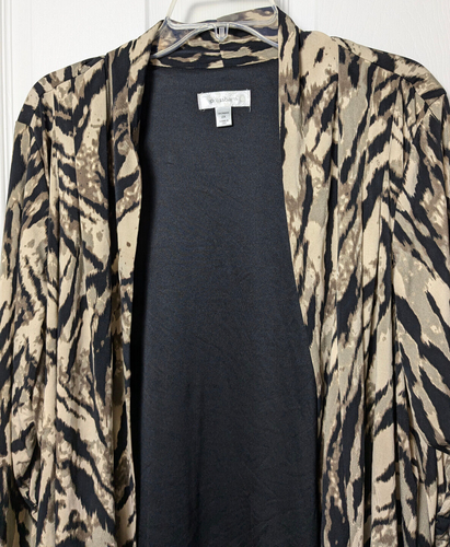 Dressbarn Giacca Carriera Marrone Nero Zebra Stripe Stampa Animalier 2X Aperta Frontale Maglia - Foto 2 di 4