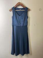 Ann Taylor Sleeveless Blue Satin dress with A line, Size 4 40” Length