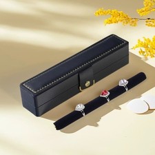 Luxury Black Leather Ring Storage Case with Velvet Display Bar Jewelry Organizer