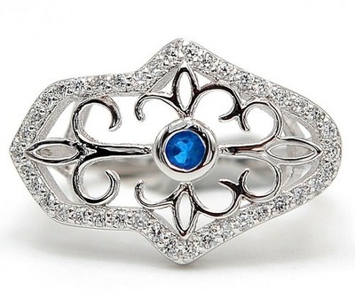 Fleur de Lis Ring 1 kt behandelter Saphir & Topas 925 Sterlingsilber Größe 6 MK1-4