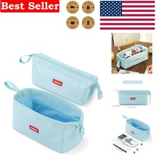 Elegant Blue Canvas Pencil Pouch with Zipper - Perfect for Teens  Adults