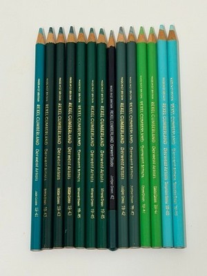 Vintage Derwent Rexel Cumberland Colored Pencils Green Blue Shades Lot of 13