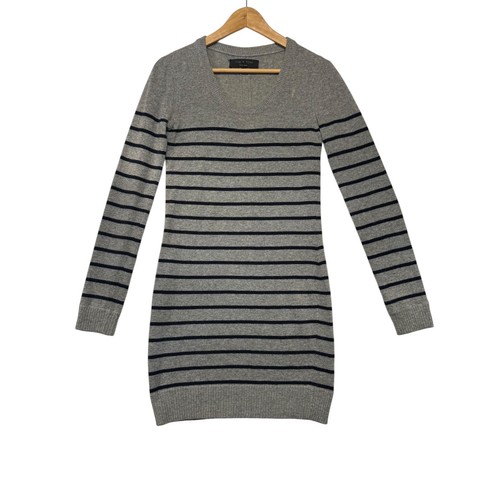 Rag & Bone, Rag & Bone Grey Navy Striped Wool Cashmere V-Neck Sweater Dress XS RN108879