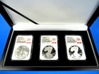 2026 W & P,  3-Coin Set, Silver Eagle 40th Ann. NGC MS/PF 70,  250 Flag Label