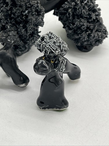 Vintage Black Ceramic Spaghetti Poodle & Puppies Figurines MCM Set Of 3 - Picture 4 of 10