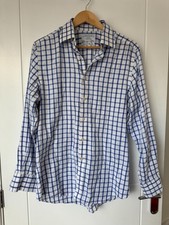 Charles Tyrwhitt Blue White Check Shirt Mens 15.5 Slim Fit Formal Casual