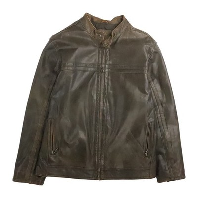 Merona Leather Cafe Racer Motorcycle Jacket Size Large Brown