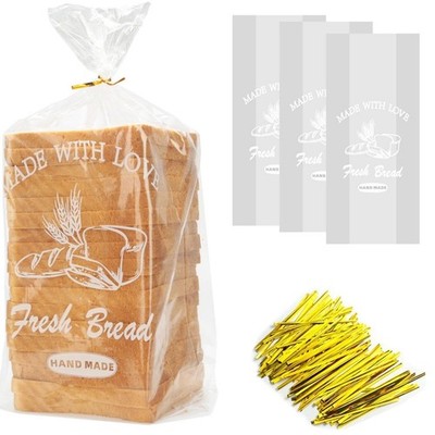 Bread Loaf Packing Bags with Ties, Printed Large Bakery One Size, 40 Pack 
