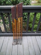 9-Club Set Antique Hickory Wood Shaft Tom Stewart Irons For Play
