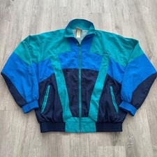 Vintage 80's Adidas Colorblock Track Jacket Mens Medium Teal Blue Windbreaker
