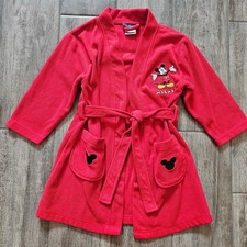 Walt Disney Mickey Mouse Fleece Robe Kids 4/5 Red Belted Cozy Lounge Holiday