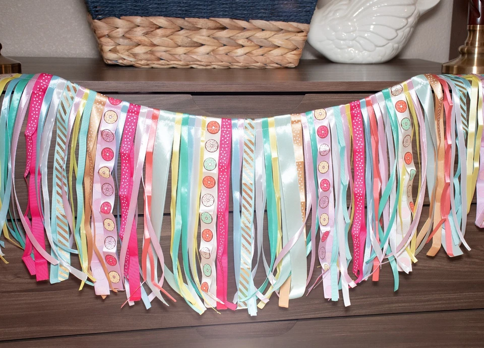 Guirnalda de Cinta, Cintas Rosa Menta Color Banners, Impresiones de Donuts, Guirnalda de Donuts Foto 3 de 3