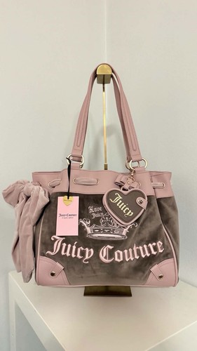 Juicy Couture Ice Coffee/pink crown tote with bow & heart charm