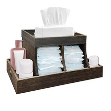 Diaper Caddy Organizer - Durable Wooden Changing Station Table with Diaper St...