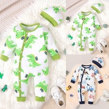 Newborn Baby Boy Cartoon Jumpsuit Romper Bodysuit Hat Outfit Infant Clothes Set