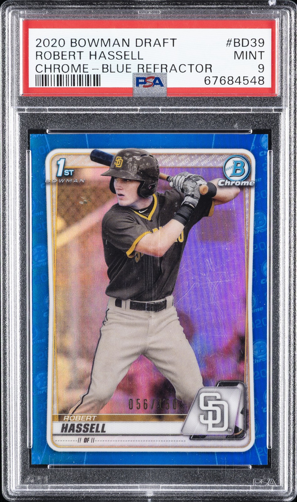 2020 BOWMAN DRAFT CHROME-BLUE REFRACTOR #BD39 ROBERT HASSELL 56/150 PSA 9