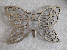 Vintage 10" Gray Grey Metal Butterfly Trivet With Pegged Feet