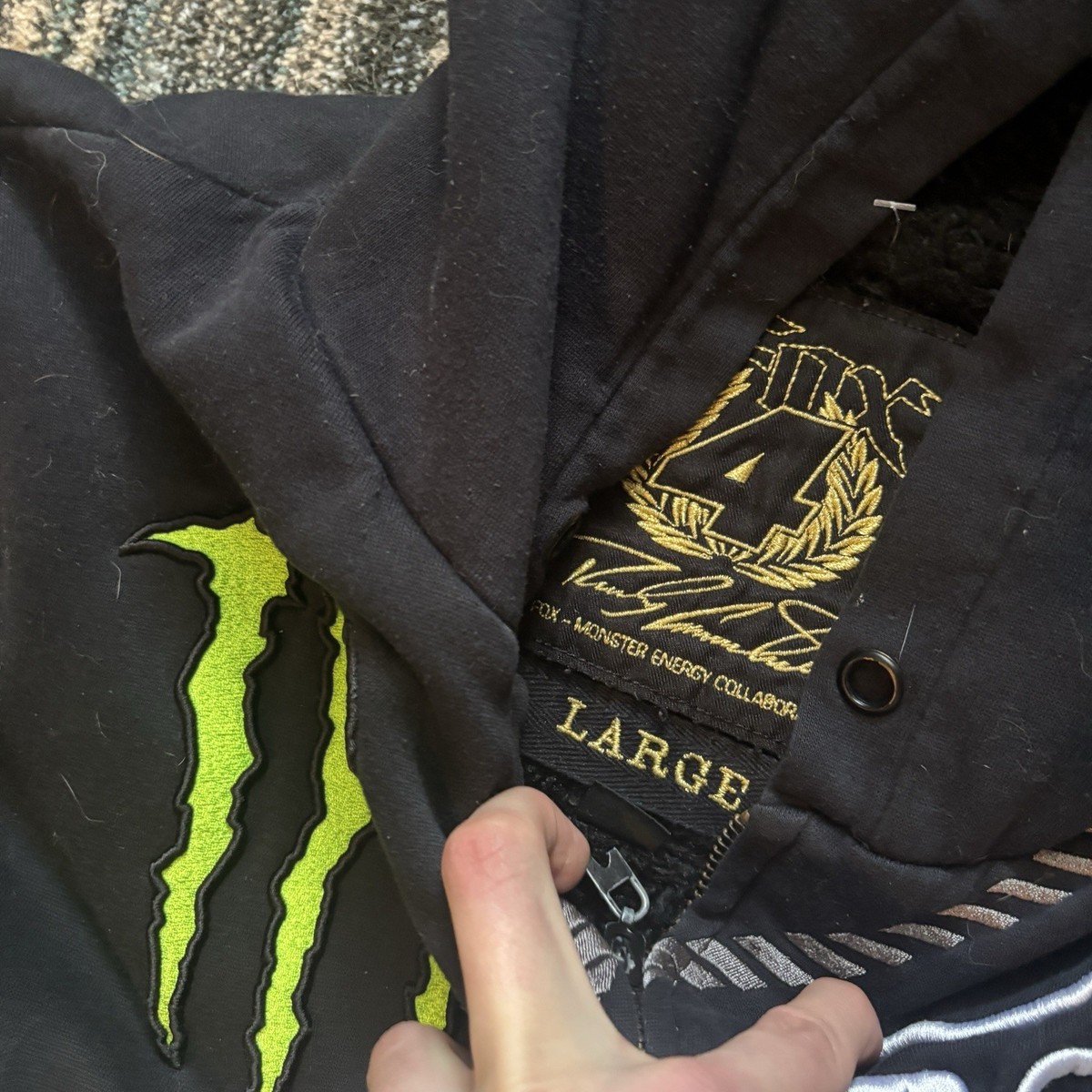 Fox Racing x Monster Energy Vintage Fur Zip Jacket Hoodie Grunge