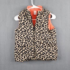 Kids Girls Leopard Print Puffer Vest Coral Fleece Lined Zip Up Gilet L 10-12