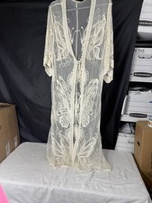 A Sheer Cream Embroidered Duster Or Cover Up Front Tie Sz OS NWT