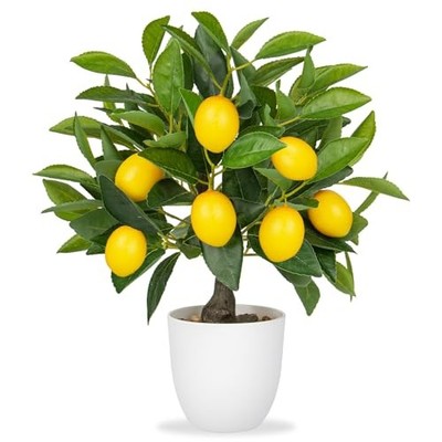 Artificial Potted Plants 15.7 inches Fake Lemon Tree Artificial White Pot