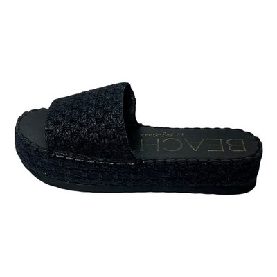 BEACH by Matisse Black Jute Platform Espadrille Slides Women's Size 9