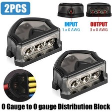 2PCS 3 Way 0 Gauge Input to 0 Gauge Output Power Ground Distribution Block Set