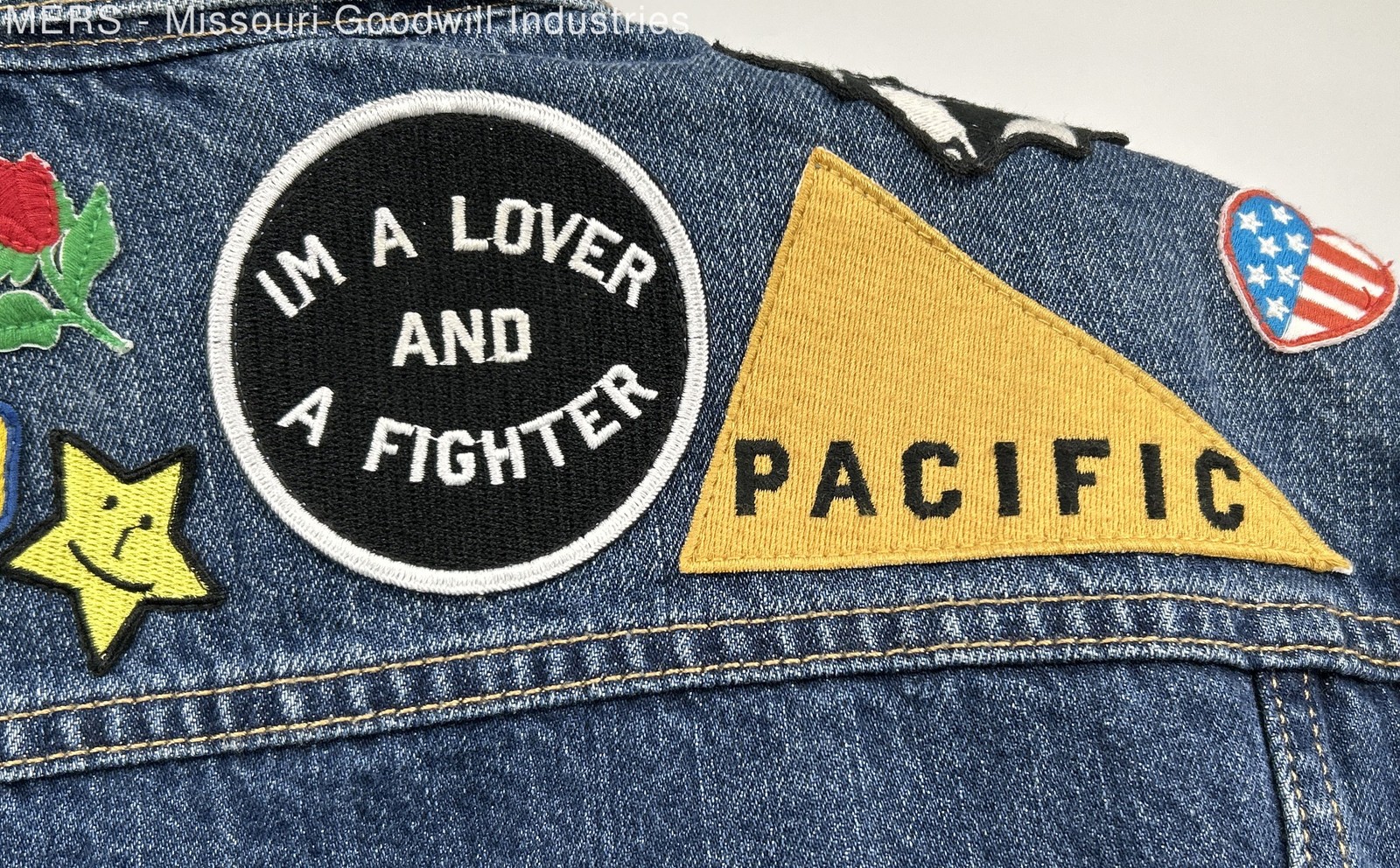 Levis Blue Patchwork Embroidered Denim Jacket Out… - image 7