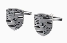 Porsche Crest Cufflinks Black & Silver Logo Emblem Official Boxed Set