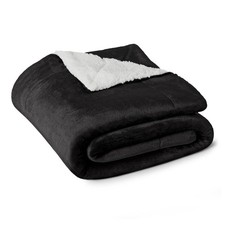 Cozy Reversible Sherpa Throw Blanket, Warm Fleece, 50"x60", Black Home Decor