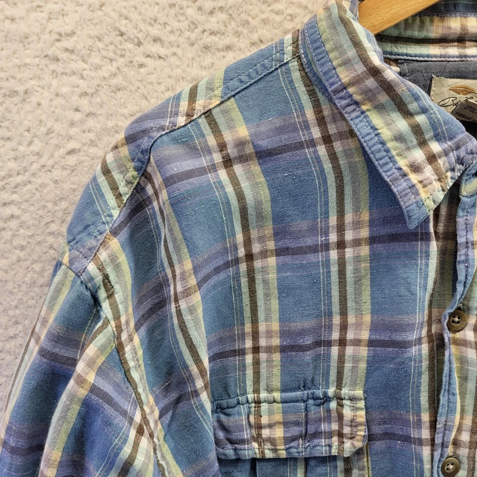 Camisa Bob Timberlake de lino con botones para hombre 2XL alta 2XLT azul a cuadros manga con lengüeta enrollable Foto 4 de 4