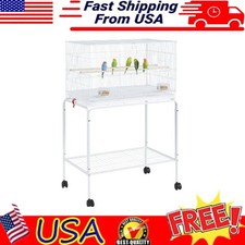 Rolling Stand Flight Metal Cage Spacious W/ Slide Out Tray For Small Birds White