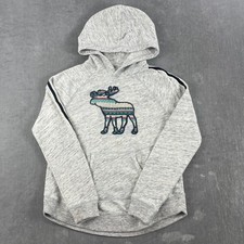 Abercrombie Kids 13/14 Gray Hoodie Embroidered Moose Pullover Sweatshirt