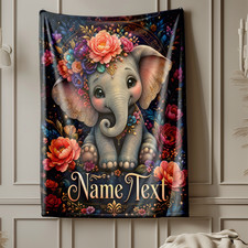 Floral Baby Elephant 6 Coral Fleece Blanket Personalized Nursery Decor