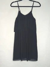 BCBG Dress Sz XXS Black Pleated Swing Trapeze Sleeveless Knee Length 60s Style