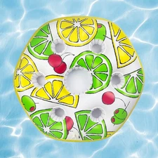 Pool Central 29" Yellow, White and Green Inflatable 6 Beverage Refreshment Float